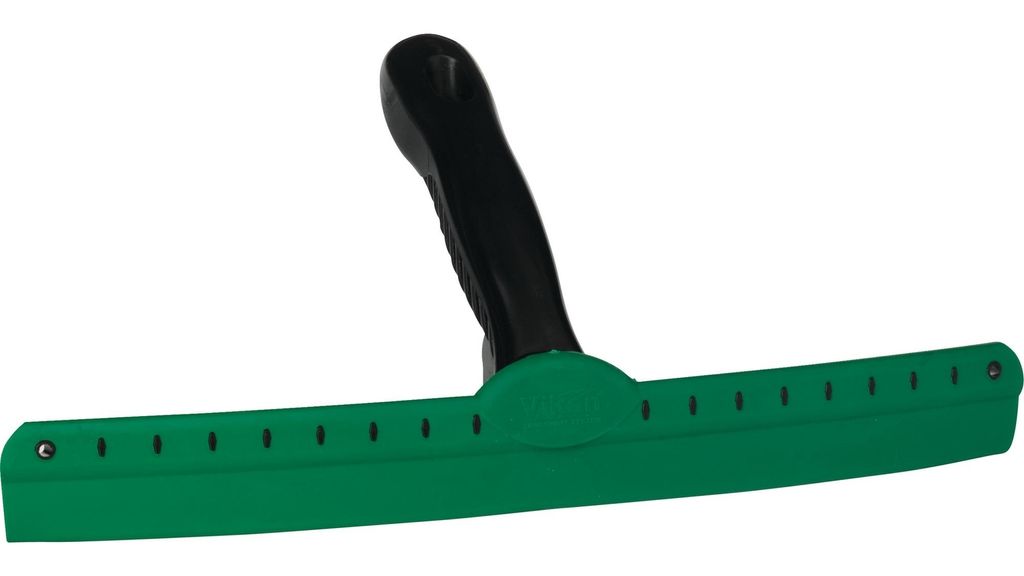 A green and black squeegee on a white background.