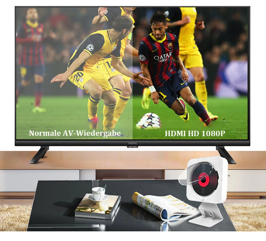 Lecteur CD Bluetooth Multifonction Noir avec Support et Fixation Murale - 3