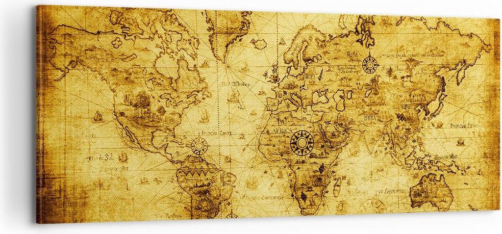 Bild auf Leinwand - Leinwandbild - Karte Welt Kontinente - 100x40cm - Wand Bild - Wanddeko - Leinwanddruck - Bilder - Kunstdruck - Wanddekoration -...