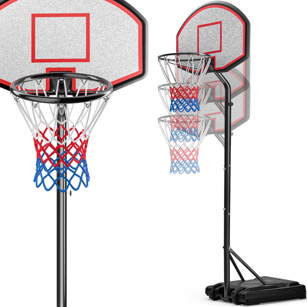 DEUBA Basketballkorb Outdoor Indoor mit Ständer höhenverstellbar 205- max. 305cm rollbar 70kg Standfuß Kinder Erwachsene Basketball Hoop Stand
