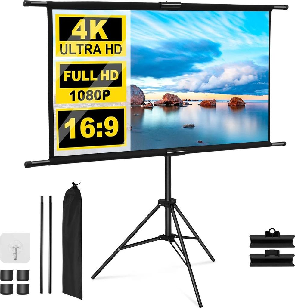 Beamer/Projektor Leinwand - Mit Stativ - 254 cm Diagonale - Faltbar - Doppelstativ - Aluminiumlegierung - Tragetasche - Weiß