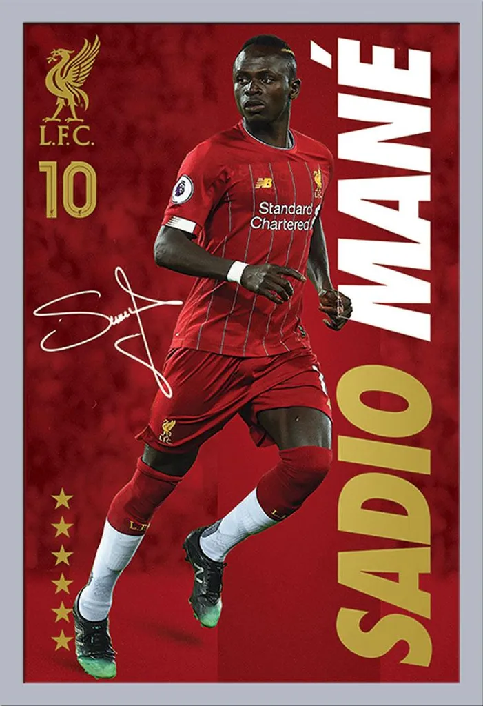 Affiche Liverpool FC Sadio Mané 61x91,5 cm avec Cadre MDF Argenté Chic