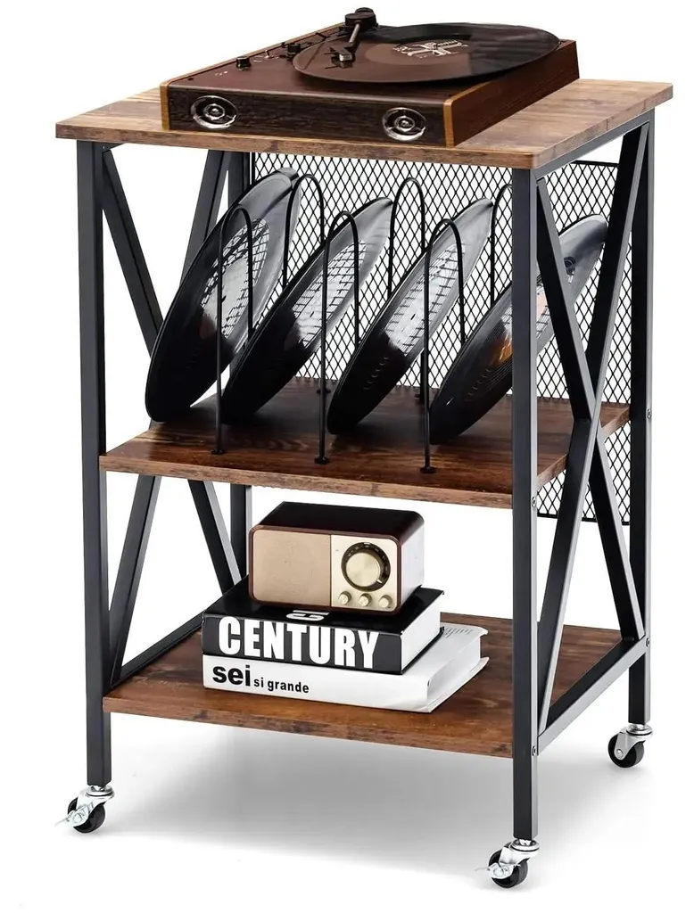 Rangement Vinyle Design Industriel - Table Support Platine avec Freins