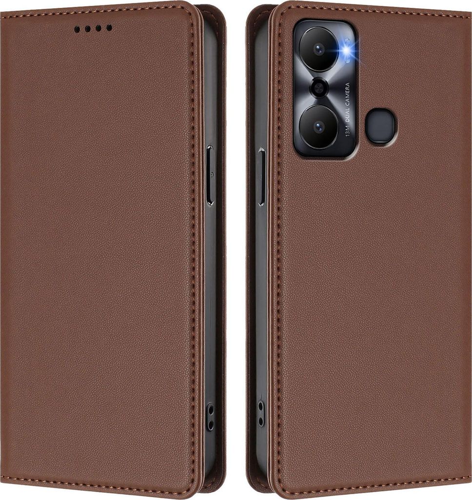 Handyhülle für Infinix Hot 20 Play, Kunstleder Klapphülle Stoßfeste Magnetische Hülle mit Ständer Braun