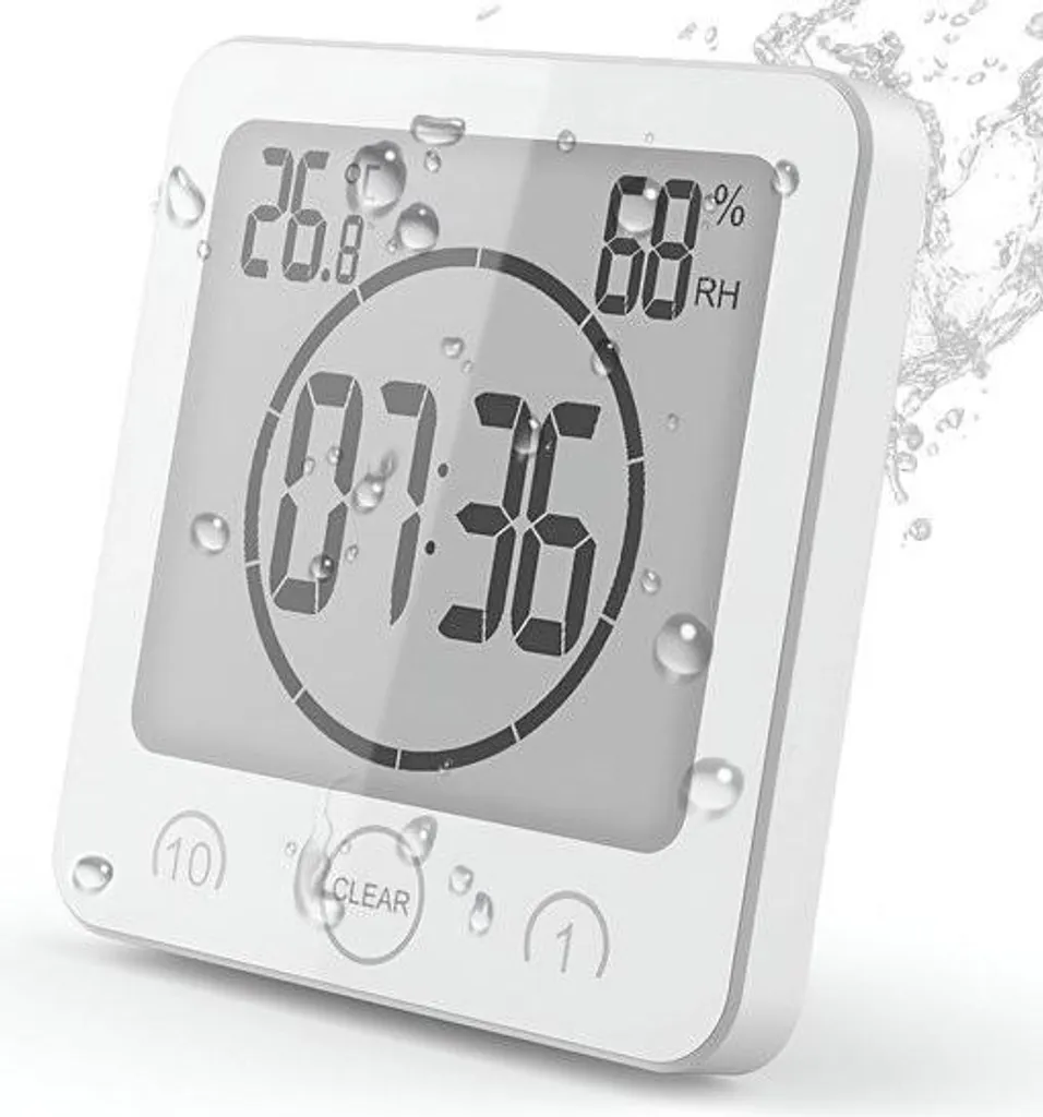 Horloge de salle de bain étanche avec affichage humidité et température