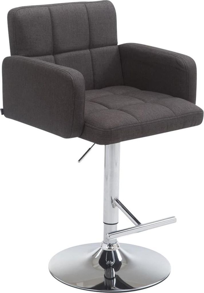 Designer-Barstuhl mit Stoffpolsterung – 360° drehbar – höhenverstellbar – bequemer Sitz | Farbe: dunkelgrau, Grundfarbe: Chrom