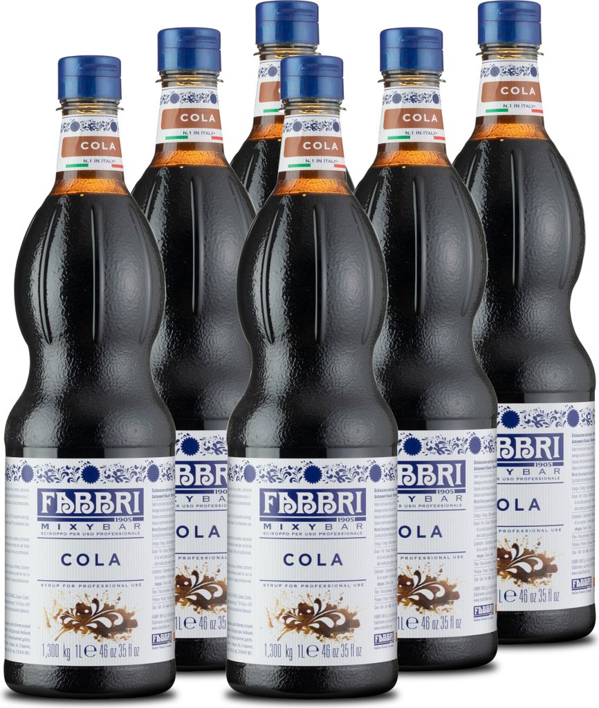 Food-United MIXYBAR-COLA-FABBRI Sirup-Mix 6x1L PET-Flasche - Sciroppo Di Cola Italien - ohne Konservierungsmittel - Getränkesirup geeignet für Co...