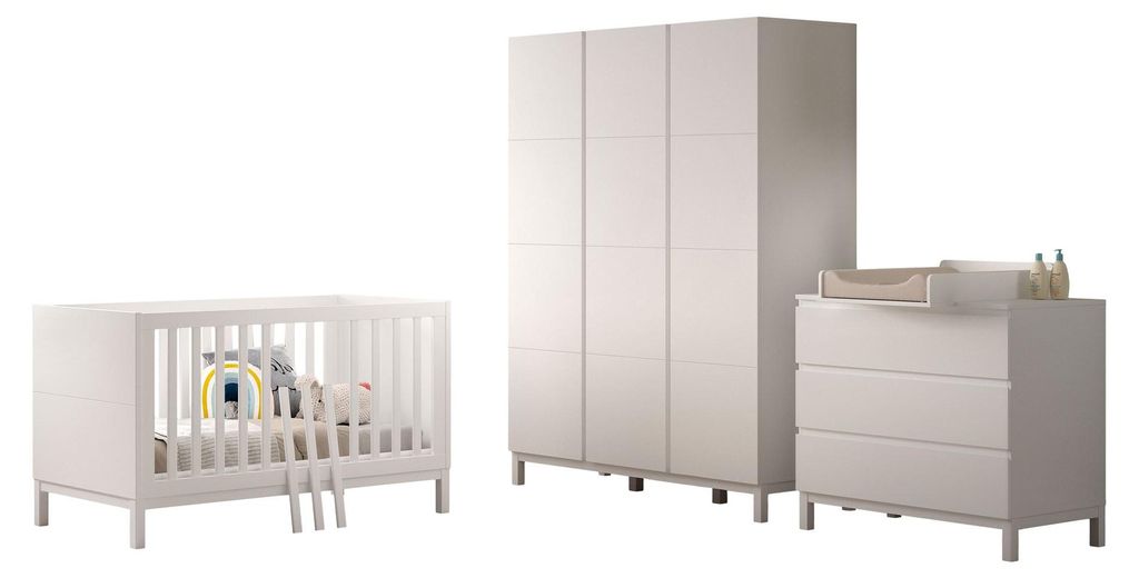 Babyzimmer Set Keely Kiefer weiß Baby-/Juniorbett Kommode Schrank