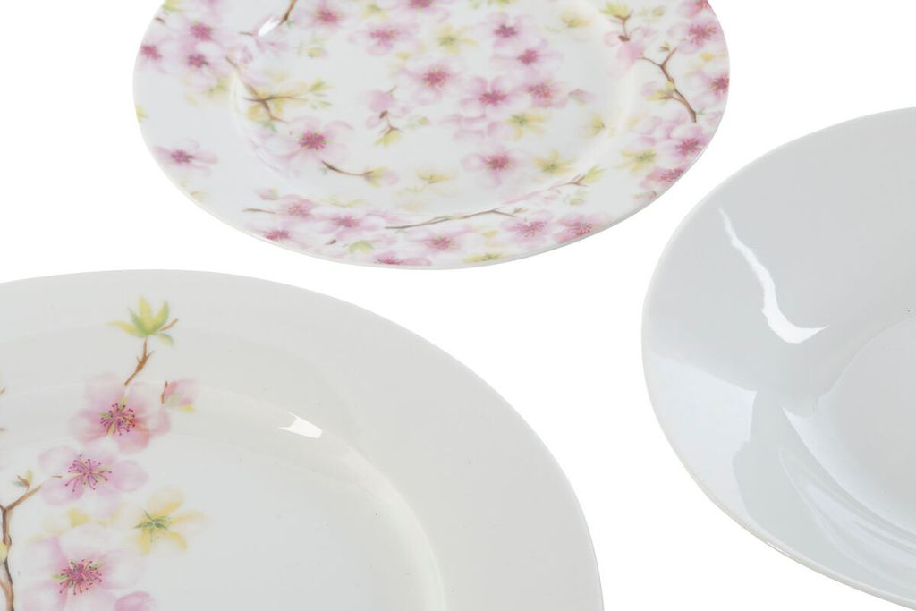 Set de Vajilla Home ESPRIT Blanco Verde Rosa Porcelana 18 Piezas 27 x 27 x 2 cm