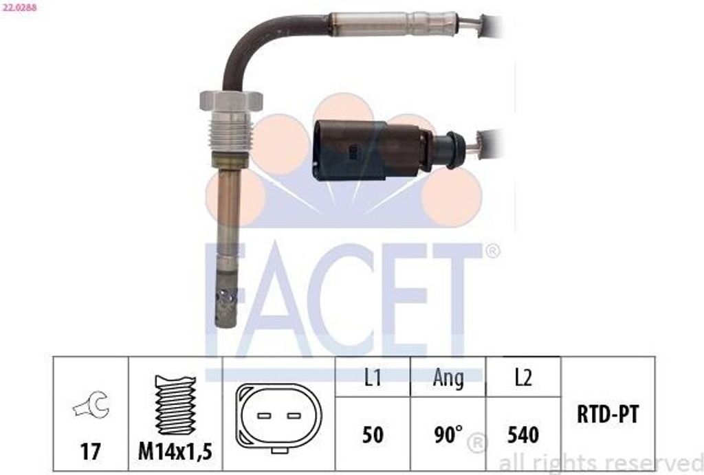 FACET 22.0288 Abgastemperatursensor für VW Touareg (7LA, 7L6, 7L7) M14x1,5