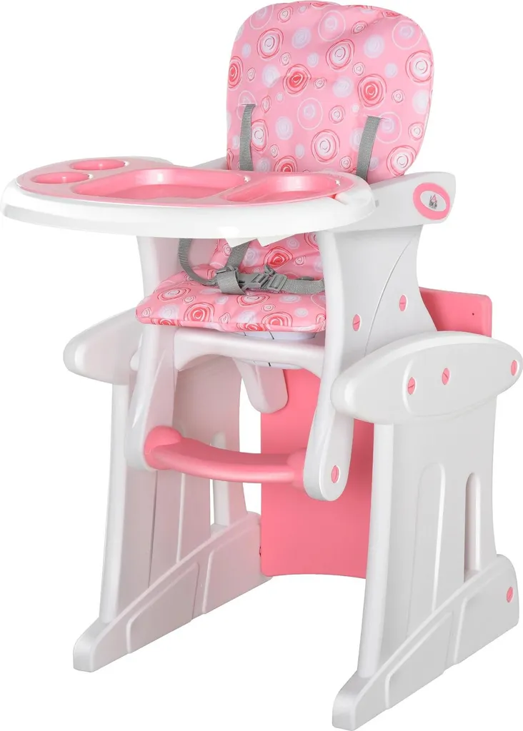 Chaise haute 3 en 1 pour bébé évolutive rose avec dossier inclinable