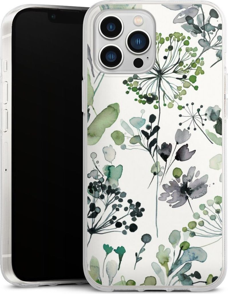 DeinDesign Handyhülle für Apple iPhone 13 Pro Max Silikon Hülle Case Smartphone Schutzhülle Blumen Wasserfarbe Eukalyptus