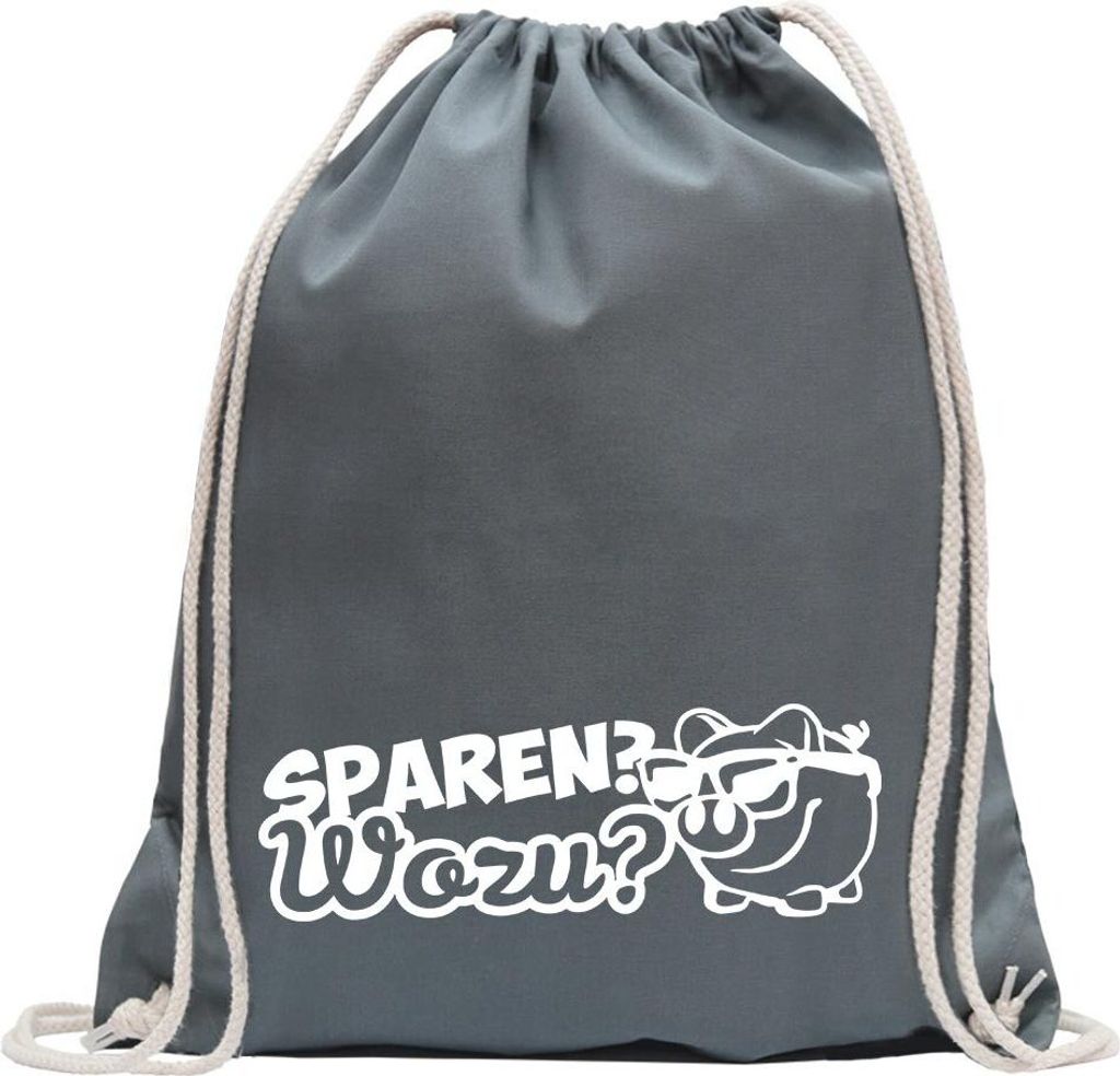 Kiwistar - Turnbeutel - stahlgrau - Sparen wozu? Sparschwein - Fun Rucksack Sport Beutel Gymsack Baumwolle mit Ziehgurt