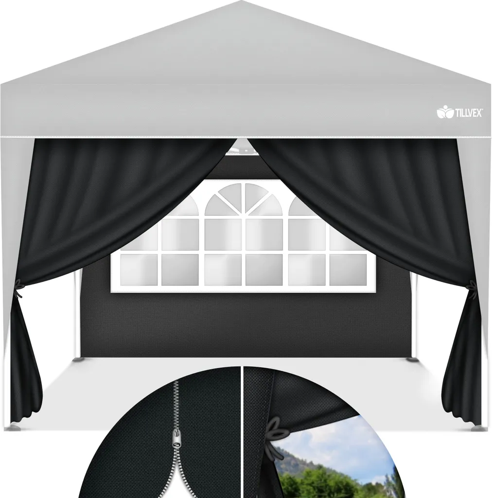 Accessori Gazebo tillvex: 2 Pareti Nere con Finestra e Cerniera 3x3m