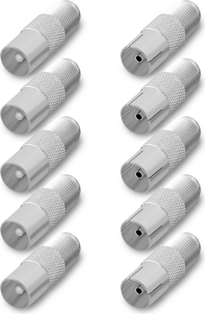 ARLI 10x TV Adapter Set – 5x IEC Stecker + 5x IEC Kupplung 9,5 mm auf F-Kupplung | Koax Antennenkabel Konverter SAT TV