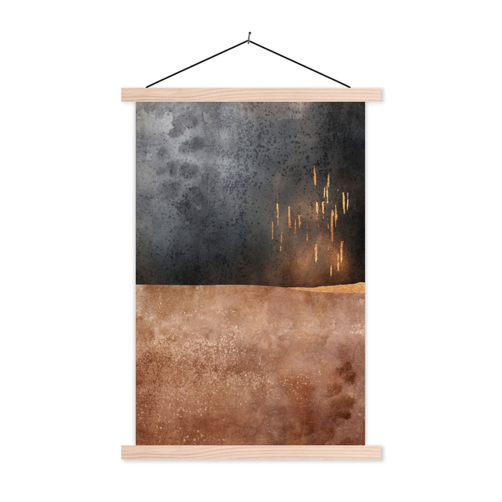 MuchoWow Textilposter Abstrakt - Gold - Design 120x180 cm mit holzfarbenen Rahmen - Textil-Plakat