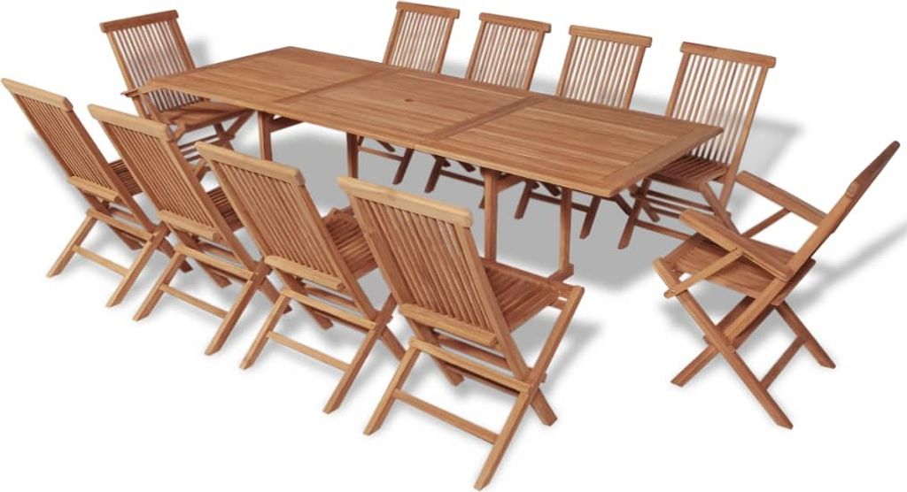 Möbel 11-tlg. Garten-Essgruppe mit Klappstühlen Massivholz Teak - Gartenmöbelgarnituren 43043