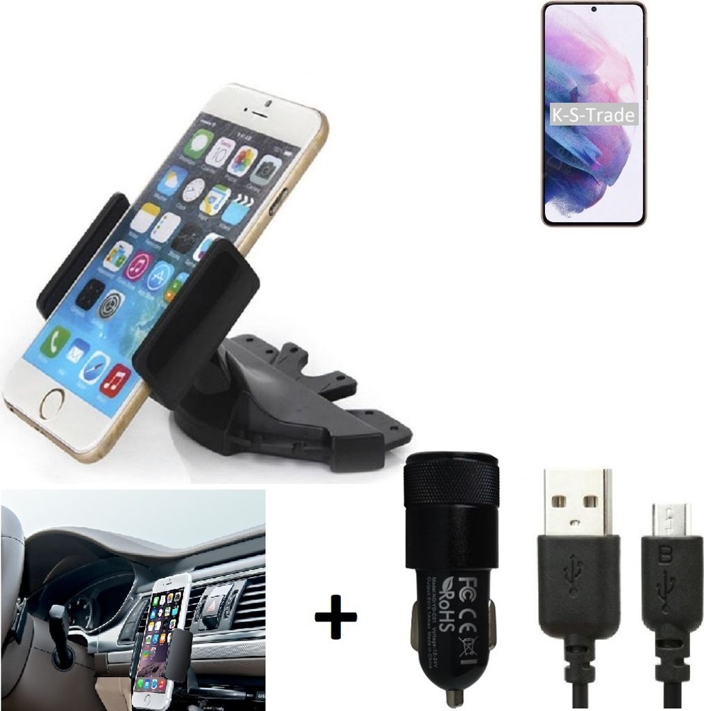 TOP SET K-S-Trade Autohalterung kompatibel mit Samsung Galaxy M02s CD Schlitz Halterung KFZ-Halter Radio Handy Halterung 360° drehbar DVD-Schacht