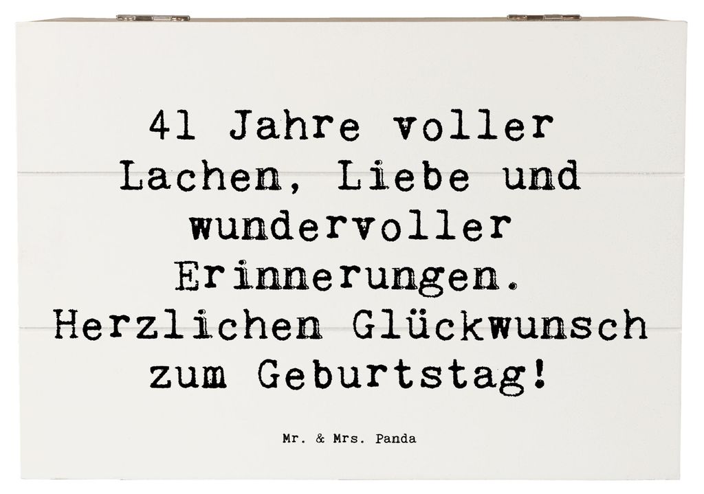 Mr. & Mrs. Panda Kiste Spruch 41. Geburtstag Freude 22 x 15 cm - Weiß - Geschenk, fotobox, runder, Happy Birthday, Holzkiste, Alter, mit Deckel, g...