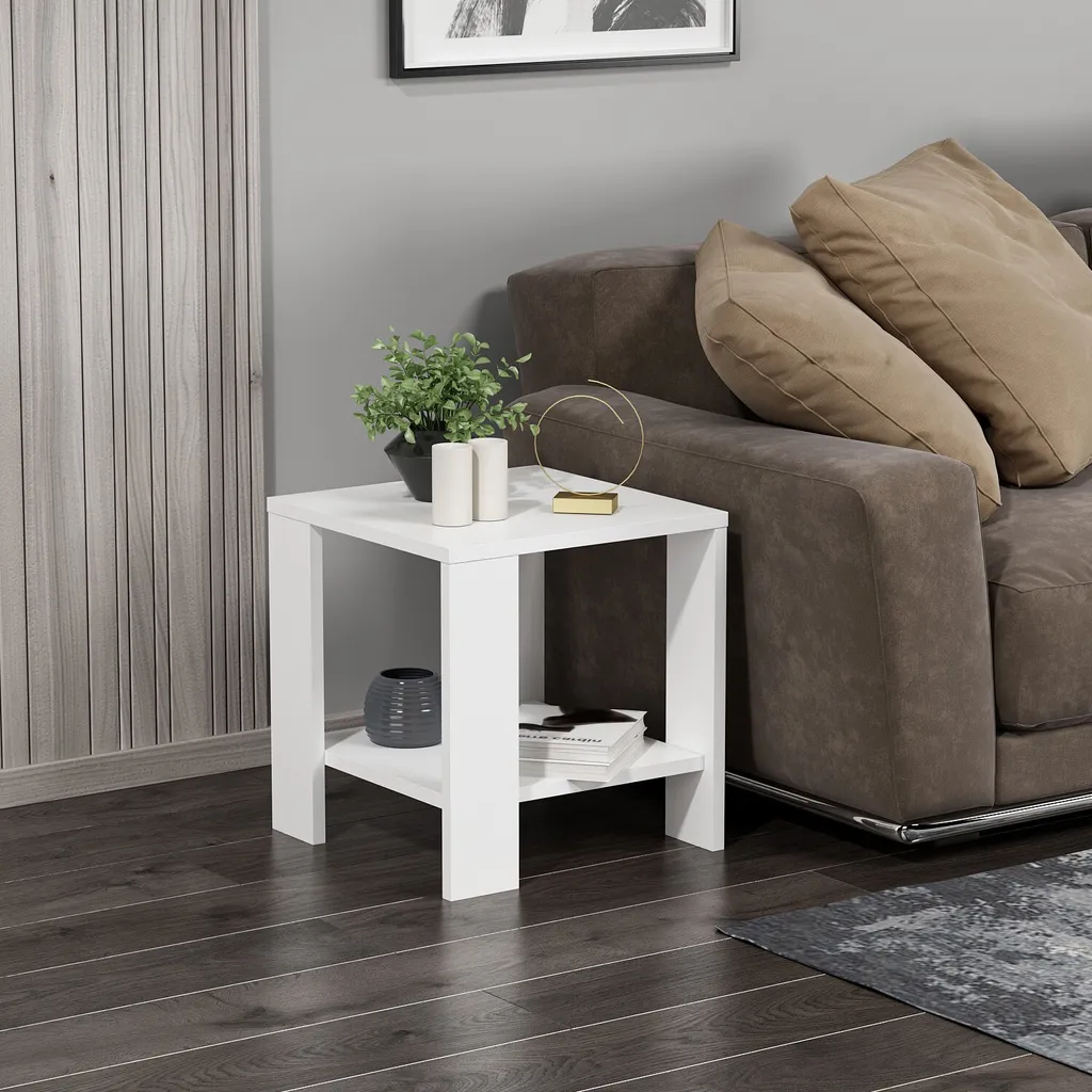 Table d'Appoint Robuste en Mélaminé Blanc Midi Yan 40x42x40cm Qualité - 2