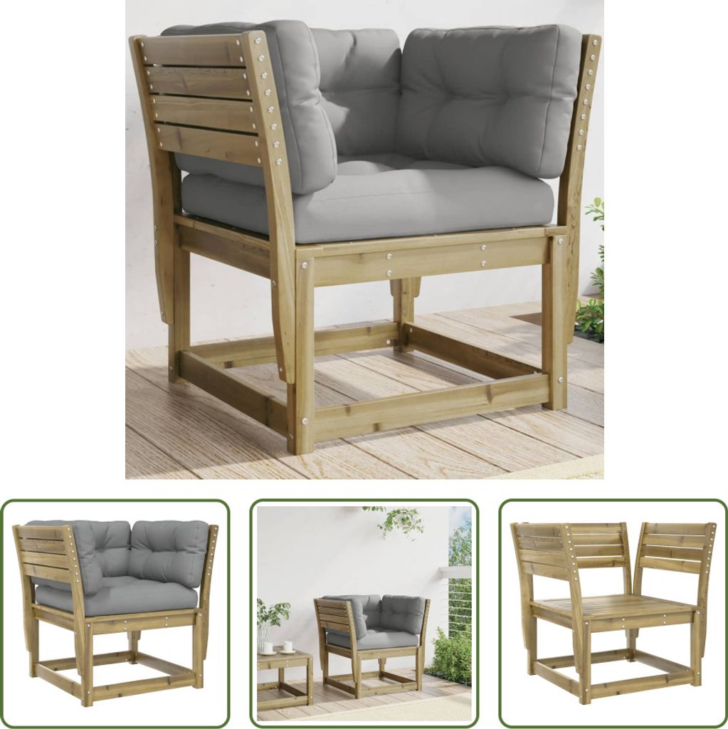 The Living Store Gartensofa mit Armlehnen und Kissen Kiefernholz Imprägniert