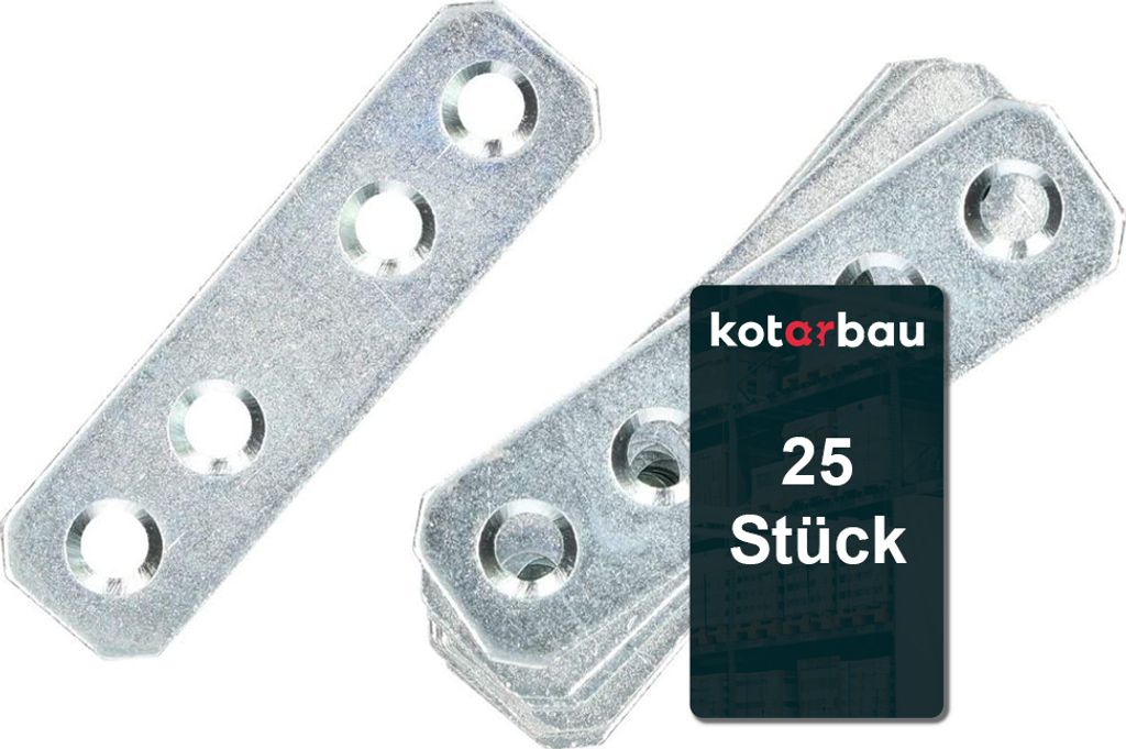 KOTARBAU 25er Set Lochplatten 60 x 16 mm Verzinkt Silber Flachverbinder Holzverbinder Innen Außenbereich Lochplatte Stahlverbinder Lochblech Fla...