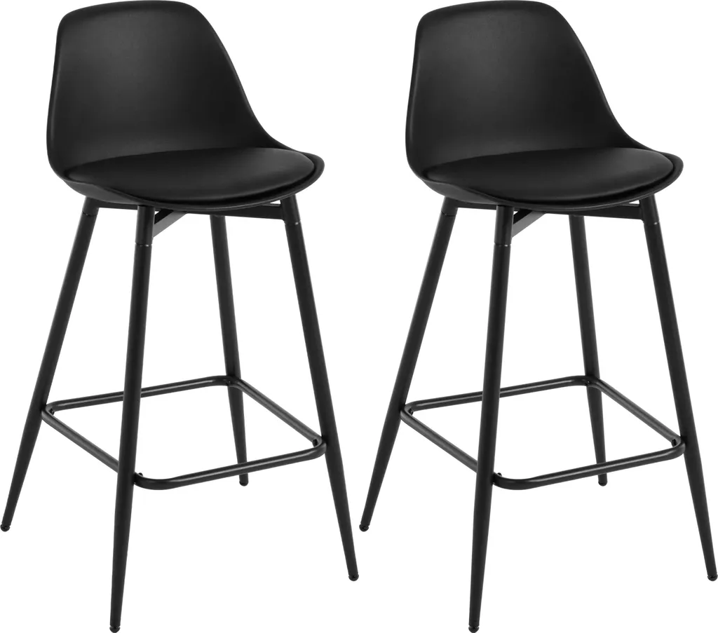 Tabouret de Bar Design Noir avec Repose-pieds et Dossier Lot de 2 SDB