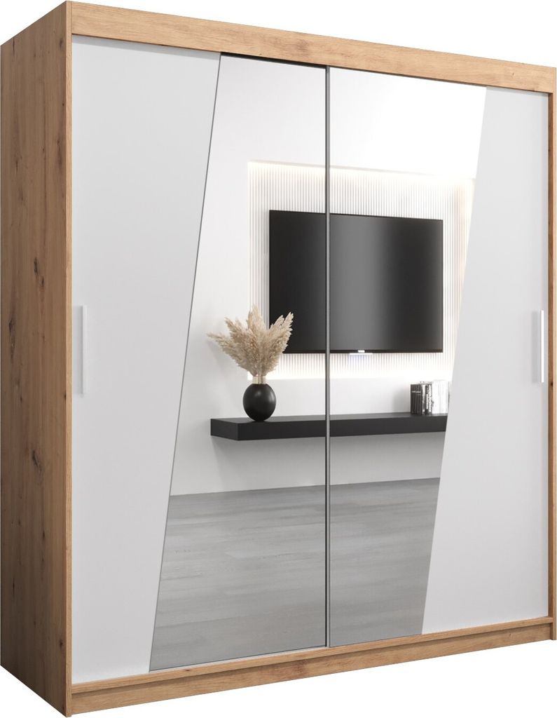 Kleiderschrank, Schiebetürenschrank Schlafzimmer, Schrank mit Spiegel RHOMB 180 cm