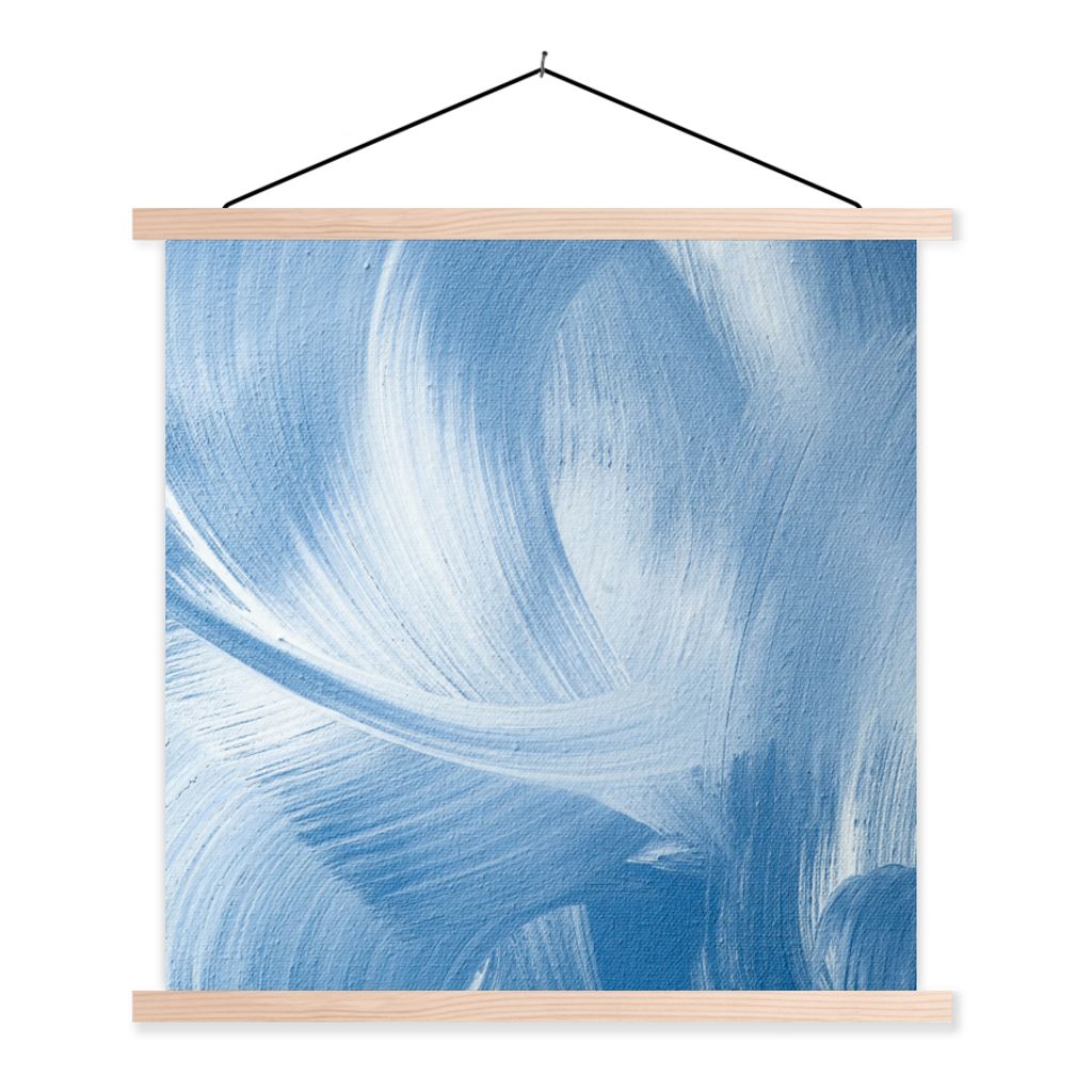 MuchoWow Textilposter Blau - Acrylfarbe - Gestaltung 60x60 cm mit holzfarbenen Rahmen - Wanddekoration