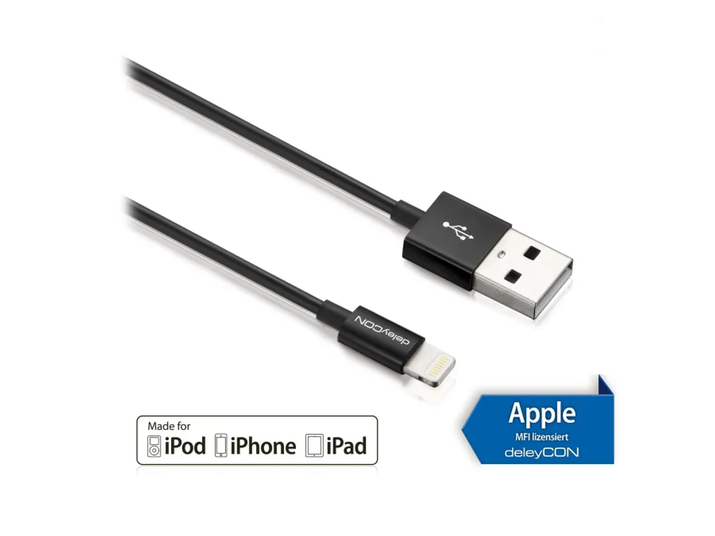 Cavo dati iPhone deleyCON 50cm Lightning Certificato Apple MFi Nero