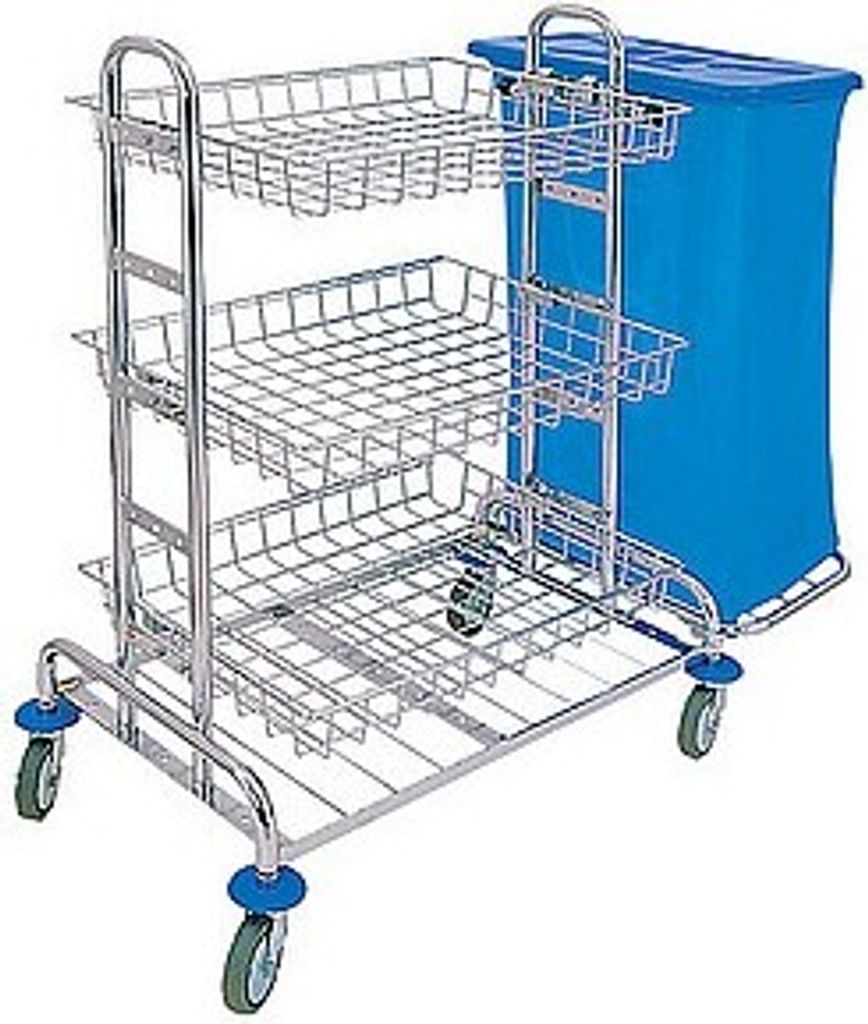 Splast Reinigungswagen verchromt mit 3 Körben und 1x 120l oder 2x 120l Beutelhalter, Variante:2x 120l Beutelhalter