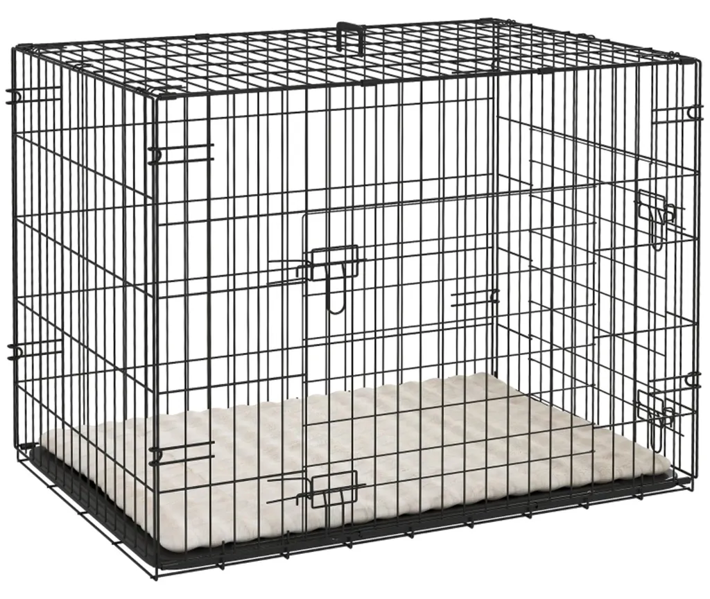 Cage pour chien pliable à 2 portes avec plateau coulissant et coussin