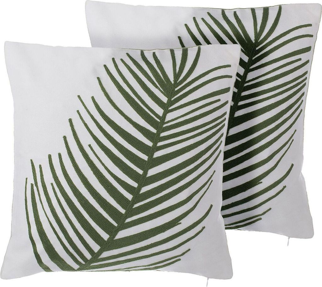 BELIANI Dekokissen 2er Set Grün Baumwolle 45 x 45 cm Palmenmotiv Wohnzimmer Salon Schlafzimmer Modern