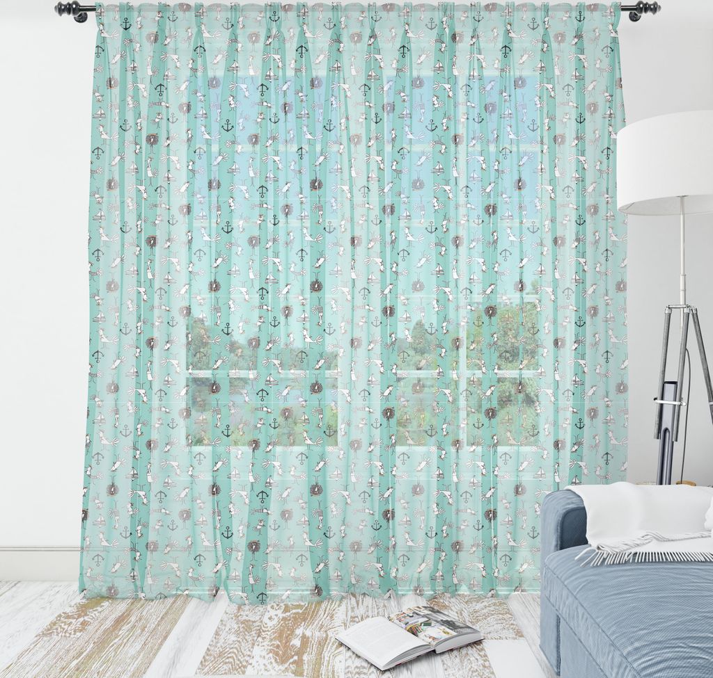 ABAKUHAUS Marine Wandteppich, Childish Wasser Sailor Vögel Segelboote und Anker, Wohnzimmer Schlafzimmer seidiges Satin Wandtuch, 210 cm x 274 cm...