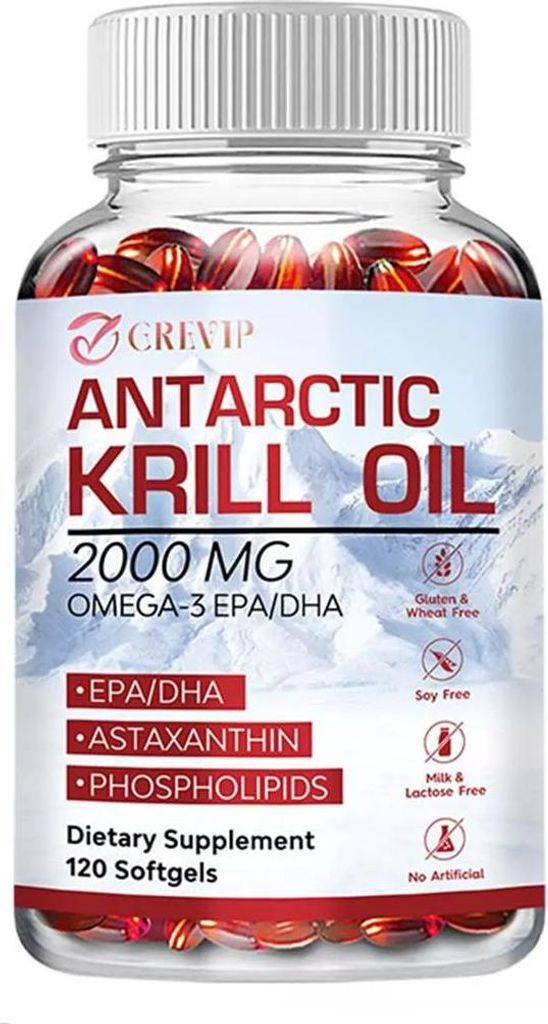 Antarctic Krill Oil 2000mg (120 Kapseln) Nahrungsergänzungsmittel, Immunsystem, Gehirn, Haut, Augen, Gelenke, Herz