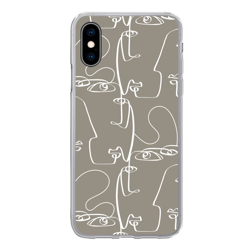 MuchoWow Handyhülle Schutzhülle Hülle für iPhone X Muster - Kopf - Strichzeichnung Silikon Softcase Handy Hülle - Handyhülle