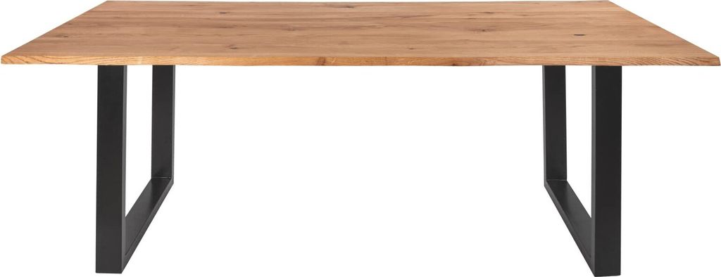 Esstisch 220 x 100 cm Enrico, Eiche Rustik, massiv + geölt, Baumkantentisch mit schwarzem U-Gestell aus Metall, pflegeleichter Esszimmertisch, Tis...