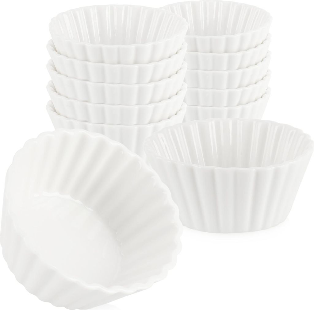 com-four 12-teiliges Servierset - kleine, weiße Servierschälchen - fein gerippte Keramikschälchen für Vor- und Nachspeisen - Amuse-Gueule-Set