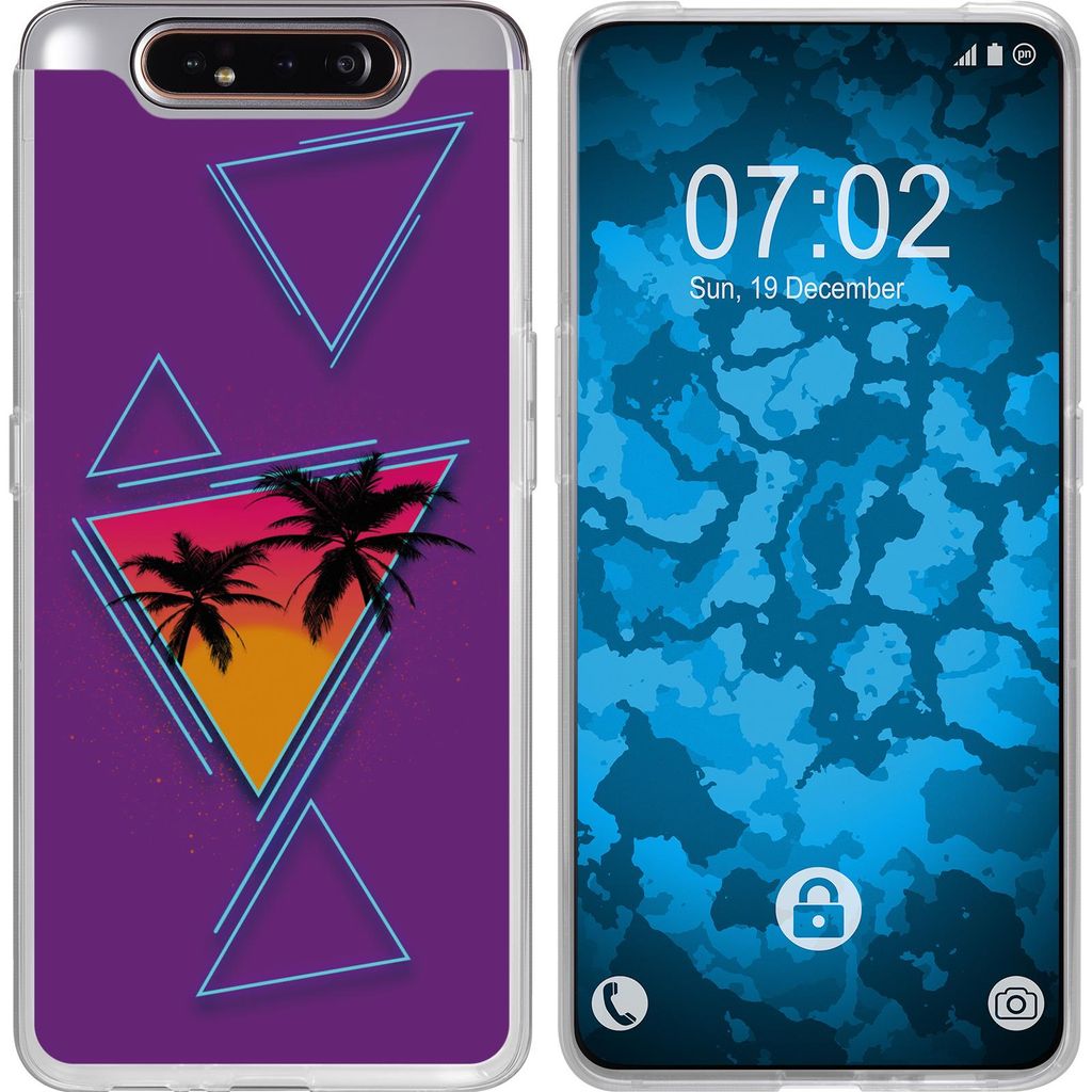 PhoneNatic Case kompatibel mit Samsung Galaxy A80 Silikon-Hülle Retro Wave Palmen M3
