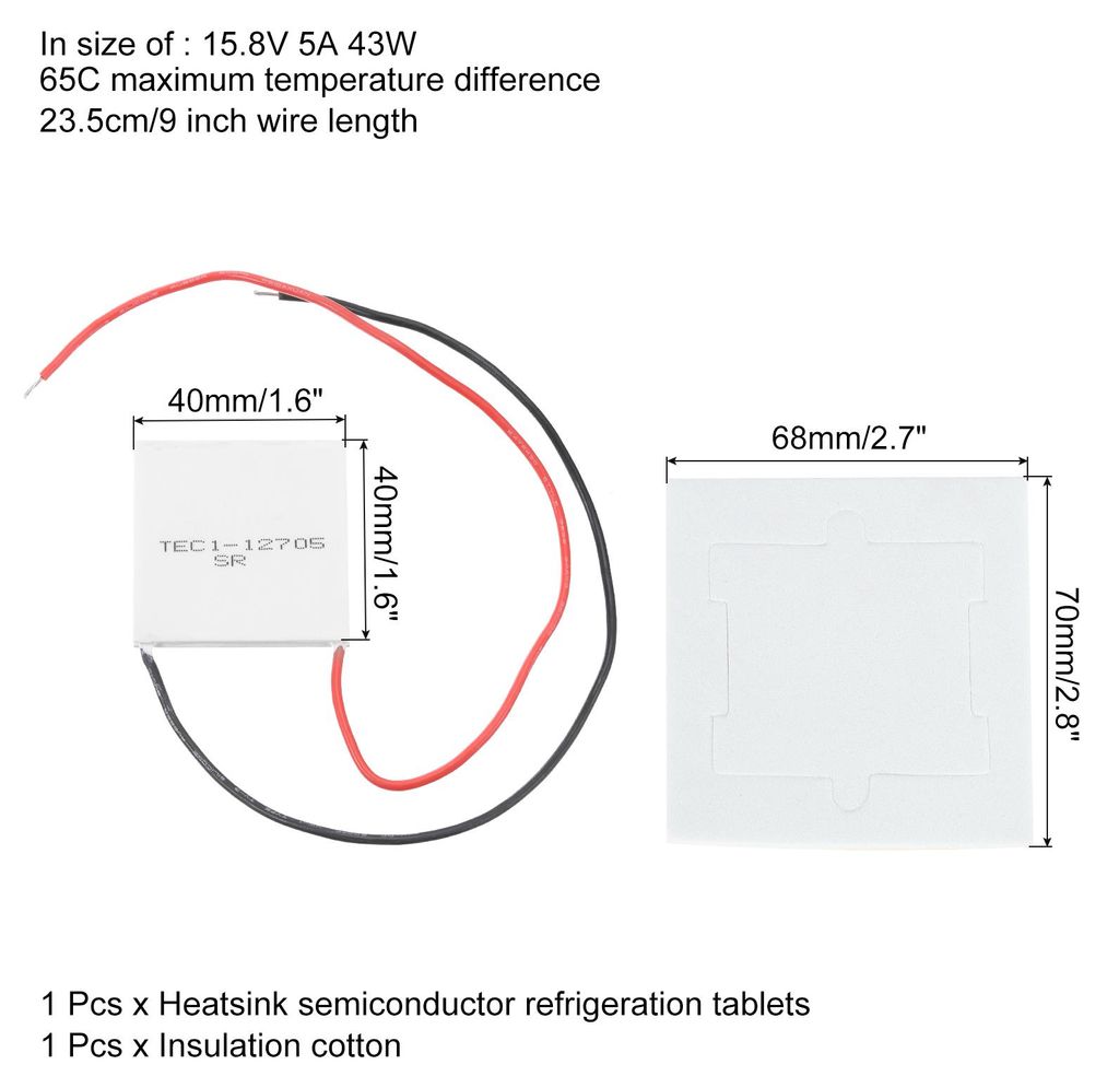 TEC1-12705 Halbleiter-Kš¹hltabletten 15,8V 5A 43W Kš¹hlk?rper Thermoelektrischer Kš¹hler Kš¹hlplattenmodul 40x40mm