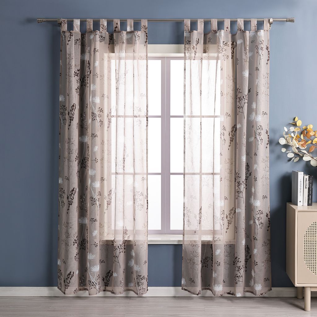 Joyswahl Vorhang Schlaufen modern Voile Gardine (1 St) mit botanischen Mustern Vorhänge transparent Schlafzimmer Wohnzimmer Braun HxB 145x140 cm