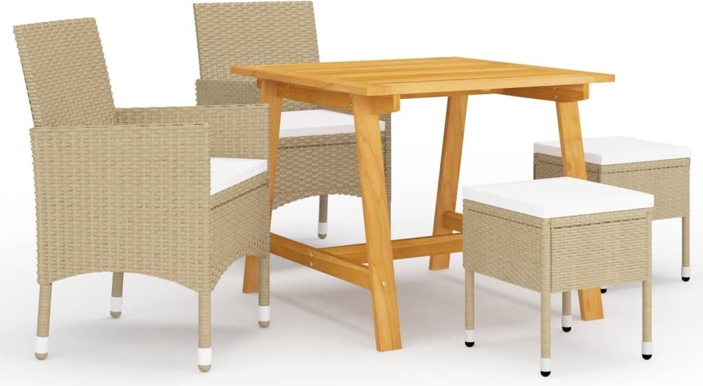 Gartenmöbel-Set 5-tlg. Beige Akazien-Massivholz/PE Rattan Tisch 88x88x74cm Stühle 52x57x84cm