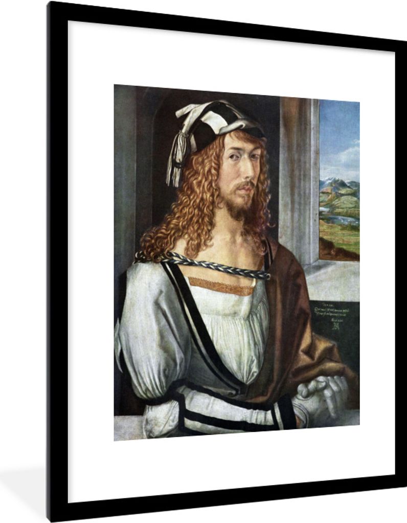 MuchoWow MuchoWow Gerahmtes Poster Selbstbildnis - Gemälde von Albrecht Dürer 60x80 cm - Poster mit zchwarzem Bilderrahmen - Wohnzimmer - Dek...