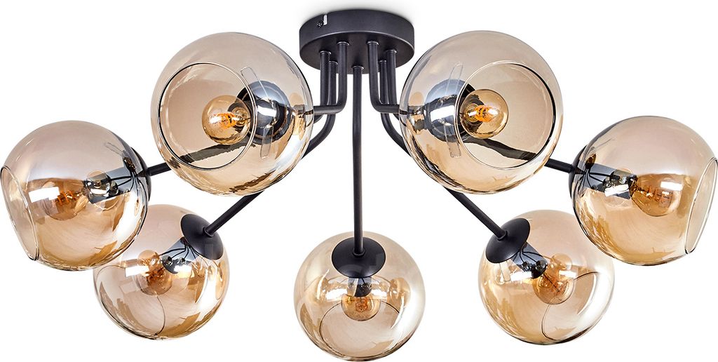 Cesaro Deckenlampe aus Metall/Glas in Schwarz/Bernsteinfarben