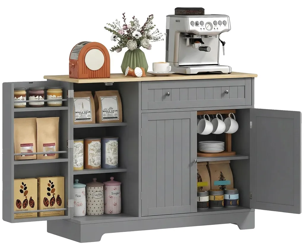 Buffet minimaliste à étagères modulables, coloris gris foncé élégant