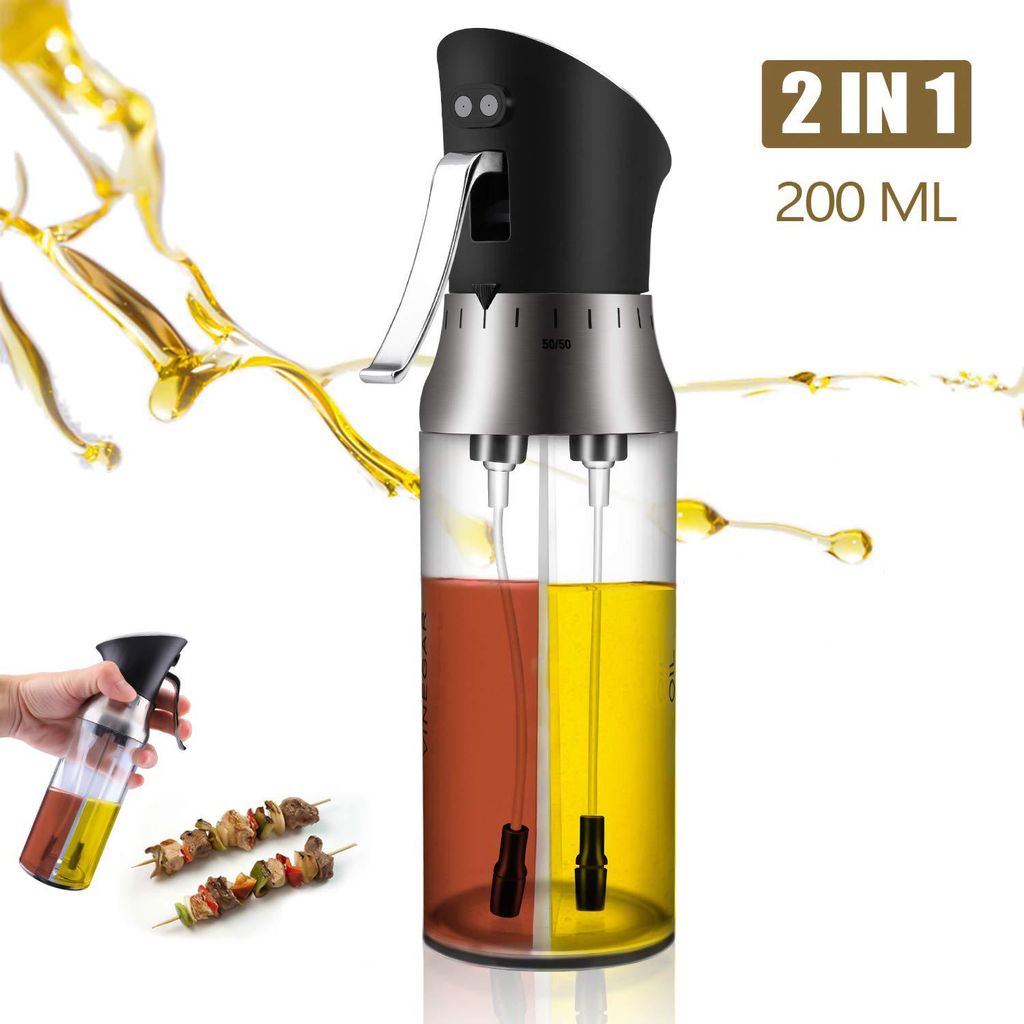 Olivenöl-Sprüher zum Kochen, 2-in-1-Öl-Essig-Sojasaucenflasche, nachfüllbar, vielseitige PC-Spenderflasche in Lebensmittelqualität, 200 ml, zu...
