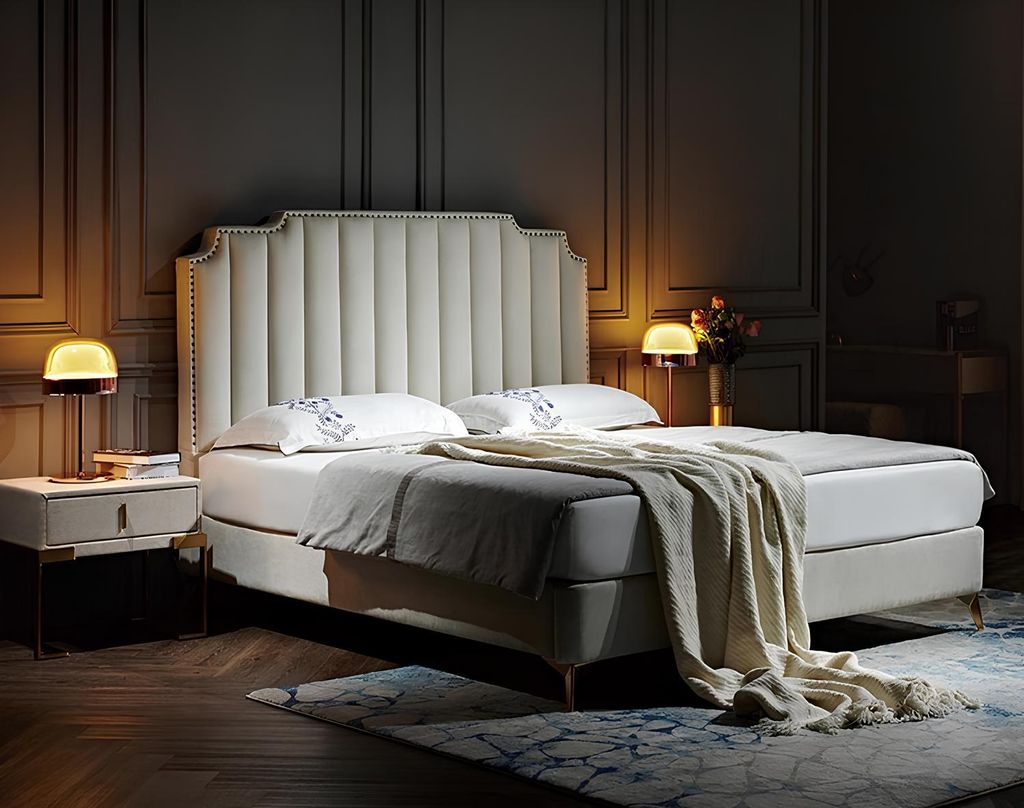 Bett Leder 2x Nachttisch 3 tlg. Schlafzimmer Set Möbel Modern Luxury Betten Neu