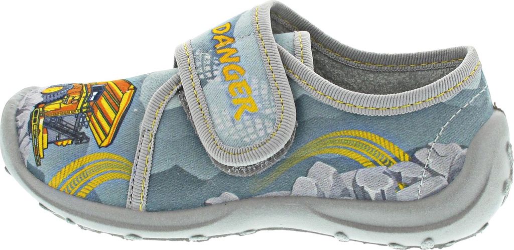 Fischer Kinder Hausschuh Fahrzeug-Motiv und Klettverschluss aus Baumwolle Boogy, Größe:31 EU, Farbe:Grau