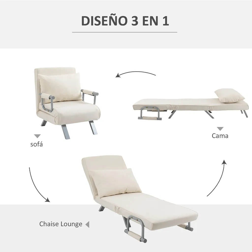 Lit d'appoint pliant pour studio et bureau, fauteuil convertible mousse