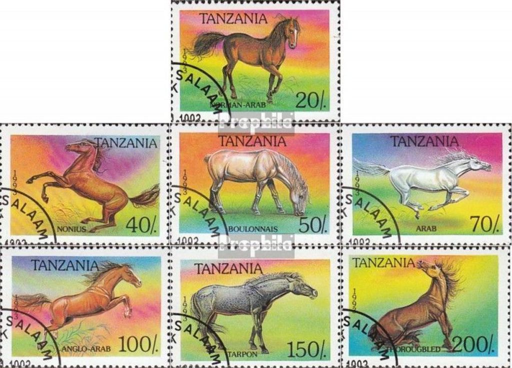 Briefmarken Tansania 1993 Mi 1677-1683 (kompl.Ausg.) gestempelt Pferde